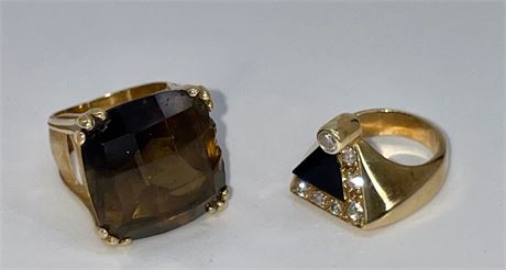 2 14K Yellow Gold Cocktail Rings with Stones