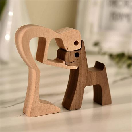 Wooden craving, dog & its person #1