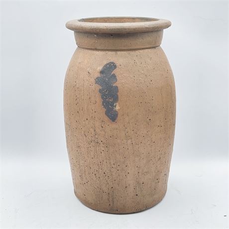 Early 19th C Stoneware Crock Blue Feather Design