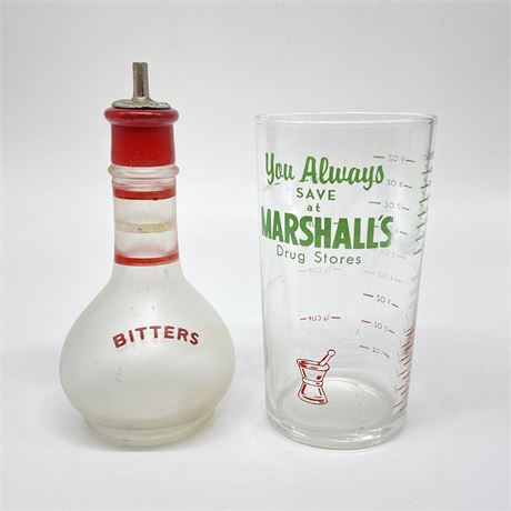 Marshall's Drug Stores Glass and Old Bitters Bottle