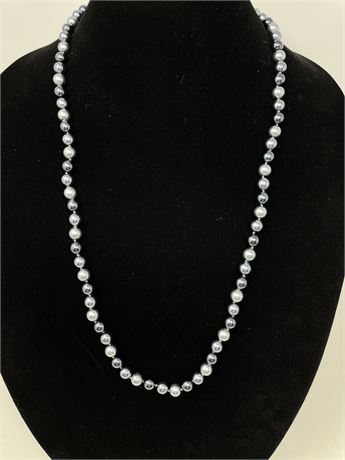 Knotted Gray Faux Glass Pearl Necklace