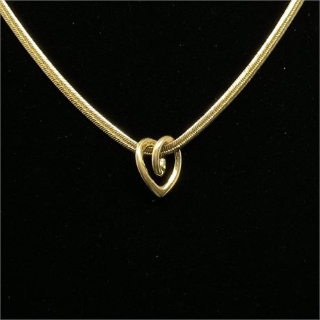 Gold Tone Slider Heart Herringbone Necklace