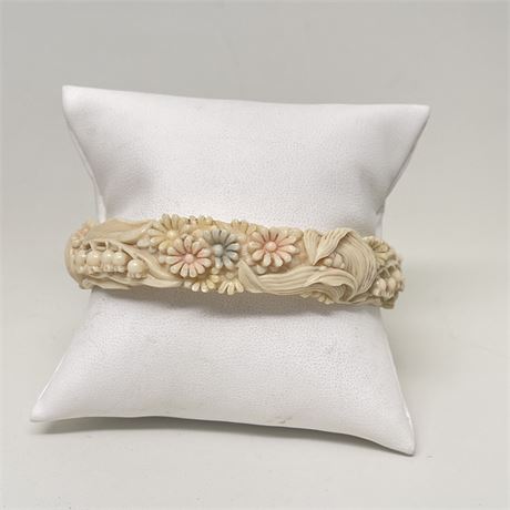Vintage Carved Celluloid Floral Bangle Bracelet