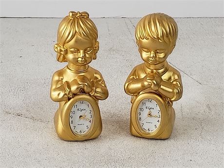 Elgin Quartz Boy and Girl Praying 2.5" Clocks