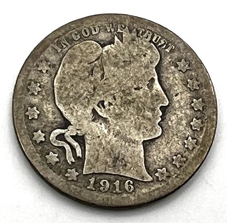 1916 D Silver Barber Quarter