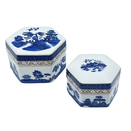 Royal Doulton Booths Real Old Willow Hexagonal Boxes