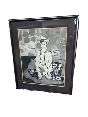McDougal Man in Black and White on Silk Drawing