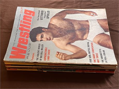 Lot of Ten 1962-1973 Professional Wrestling Magazines Star Filled Photos