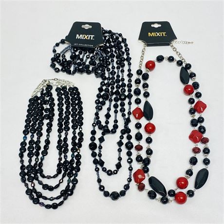 Black and Red Beaded Statement Necklaces - 2 New w/ Tags, 1 Vintage