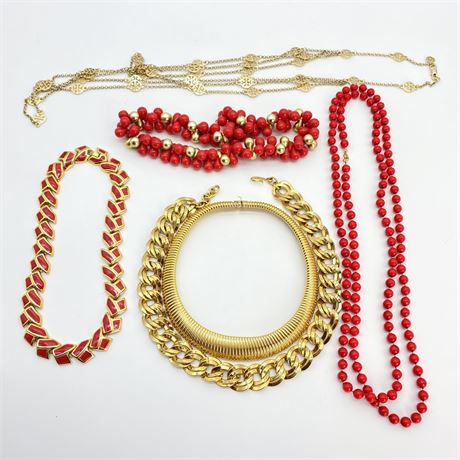 Lovely Collection of Red and Gold Tone Lavish Necklaces