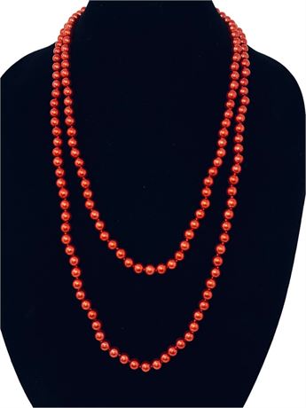 Red Knotted Glass Beads Faux Pearl Necklace