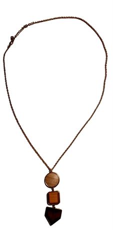 Signed Triple wooden pendant necklace