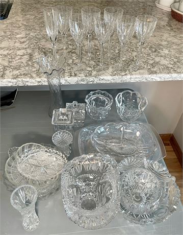 24 Pieces Crystal and Glass Bowls and Stemware