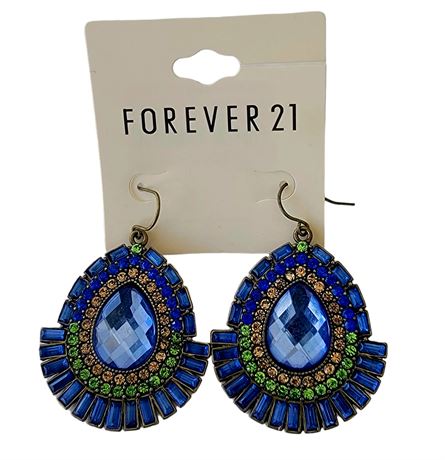 Stunning New FOREVER21 blue rhinestone drop earrings