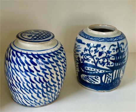2 Blue and White Chinese Porcelain Jars