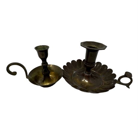Two Solid Brass Candle Holders