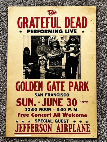 The Grateful Dead Concert Poster June 30th 1972 Golden Gate Park San Francisco