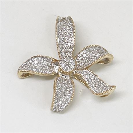 Pave' Diamond and 14K Floral Pendant