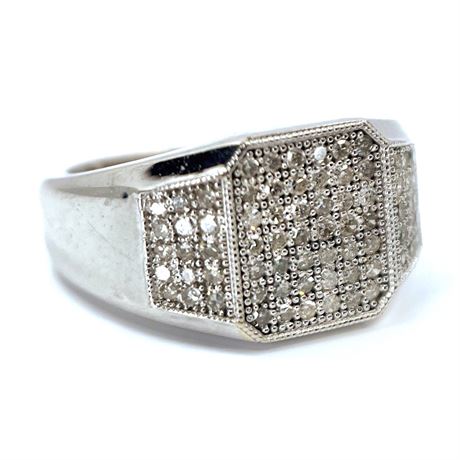Contemporary Mens Diamond and 14K White Gold Ring