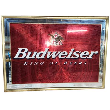 Vintage BUDWEISER King of Beers Framed Glass Mirror