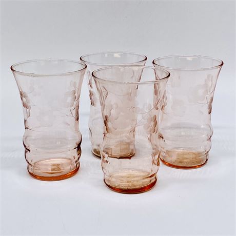 Set of 4 Pink Depression Glass Juice Tumblers - 4.5"T