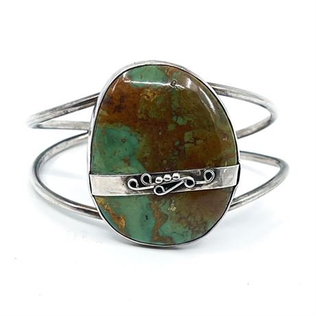 South Western Green and Brown Turquoise Sterling Cuff Signed Danies