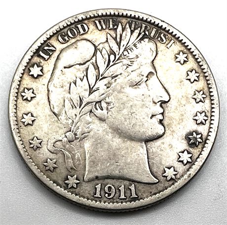 1911 S Silver Barber Half Dollar