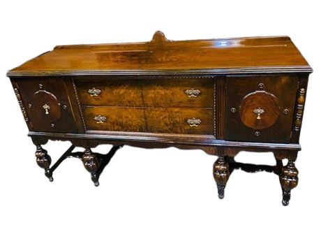 1905 Antique Jacobean Sideboard/Buffet with Mahogany Burl Base and Compartment D