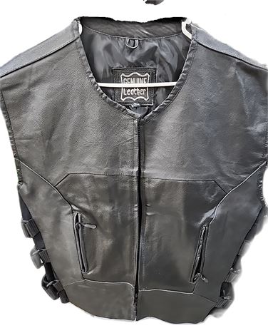 Genuine Leather Motorcycle Vest, Large