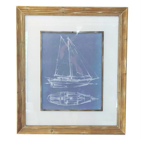 Sail Boat Blue Print Framed Art