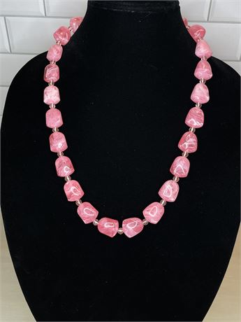 Pink Clear Marbled Bead Necklace