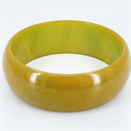 Bakelite Butterscotch and Green Marbled Domed 1" Wide Bangle Bracelet