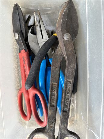 Bin of Miscellaneous Pliers and Cutters