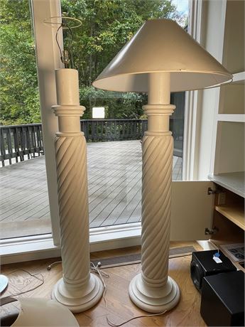 Pair of Twisted Wood and Ceramic Floor Lamps