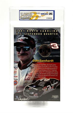 2001 Amazing Mint Colorized Dale Earnhardt NC State Quarter Signed WCG Card