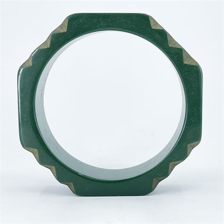 Bakelite Green Carved Octagon Bangle Bracelet 3/4" Wide