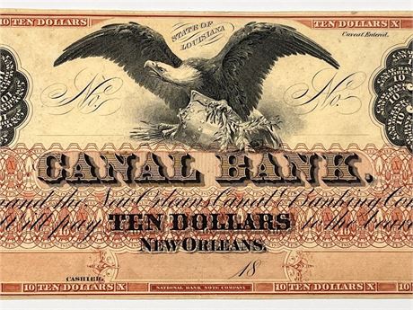 Pre Civil War Louisiana Canal Bank $10 Note Obsolete Currency