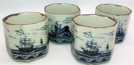 Blue white sake cups