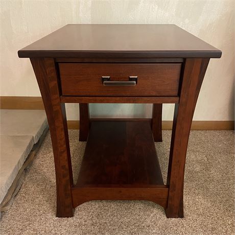 Solid Cherry Wood End Table with Drawer