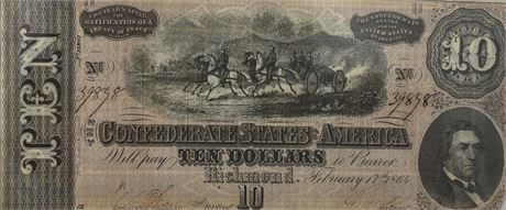 1864 Confederate States of America (CSA) Richmond Virginia Ten Dollar - Currency