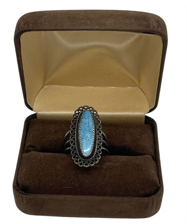 Beau Sterling Silver Turquoise Filigree Ring