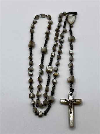 Antique / Vintage Mother of Pearl Rosary Necklace