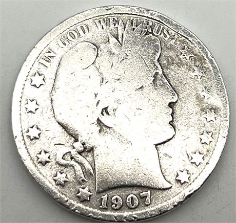 1907 S Silver Barber Half Dollar