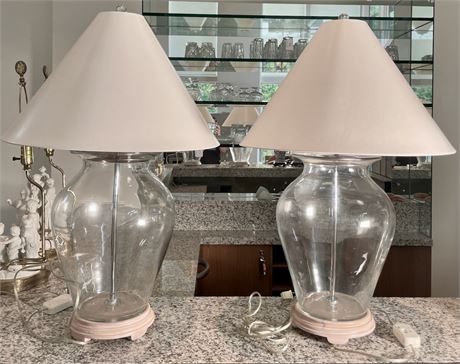 Pair of Contemporary Clear Glass Jar Vase Lamps