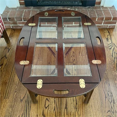 Chippendale Style Butler's Tray Coffee Table With Beveled Glass