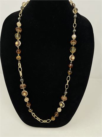 Amber Color Faceted Bead Gold Tone Necklace