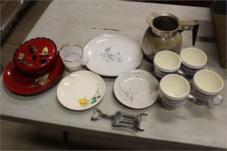 Assorted China, Oriental Plate & Covered Bowl, Maxwell House Insulated Mugs