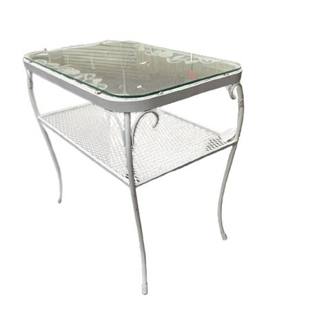 Vintage Wrought Iron Side Table, Glass Top