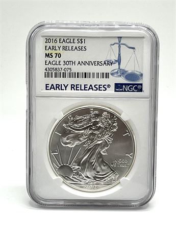 2016 Silver American Eagle MS70 NGC 30th Anniversary