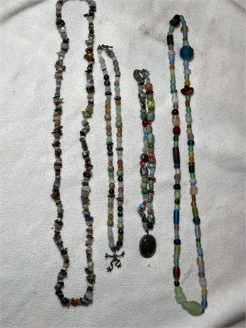 Four Colorful necklaces, coral, stone, crystal +